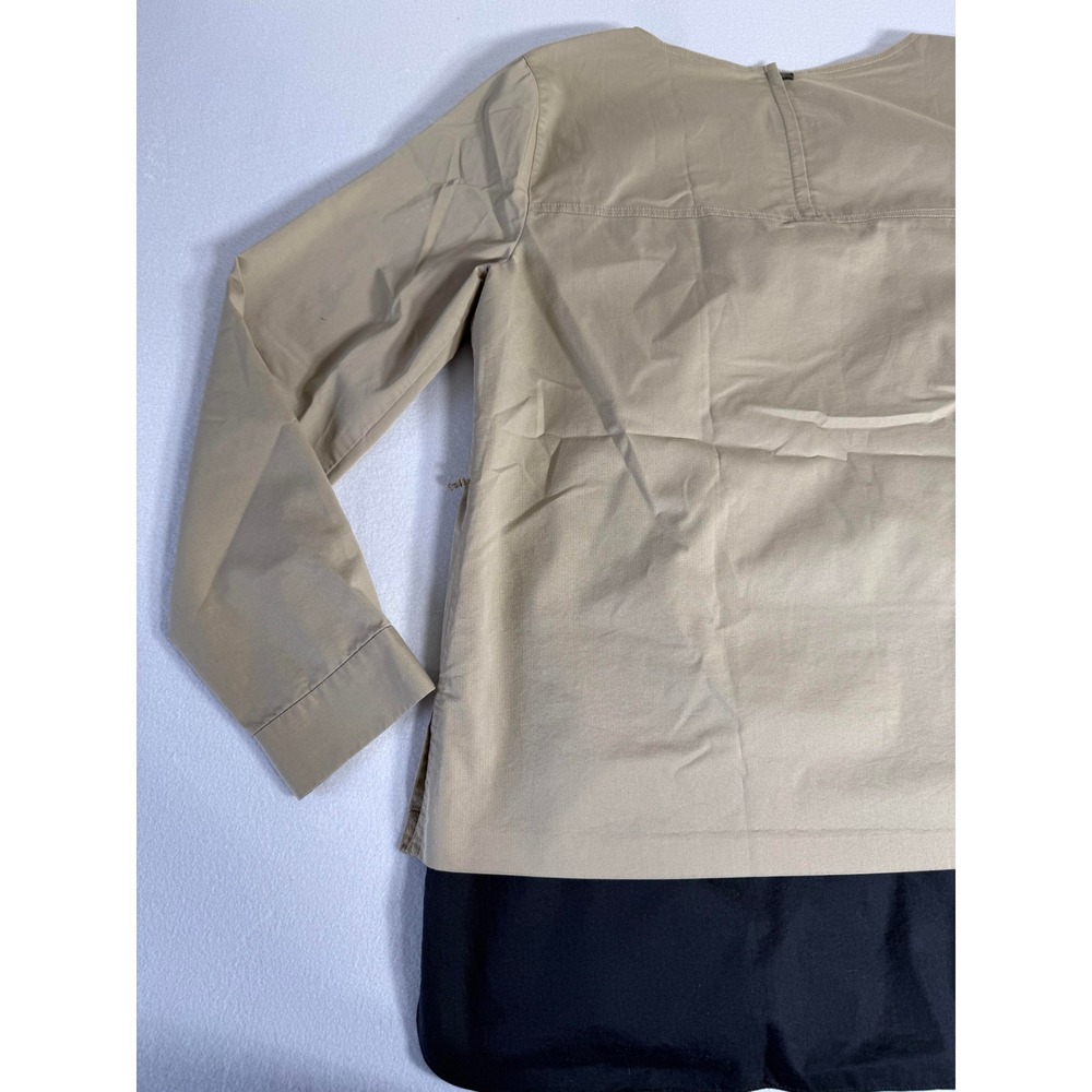 Elie Tahari Womens XL Long Sleeve Color Block Blouse Tan Black Cotton Blend Top - Picture 5 of 8